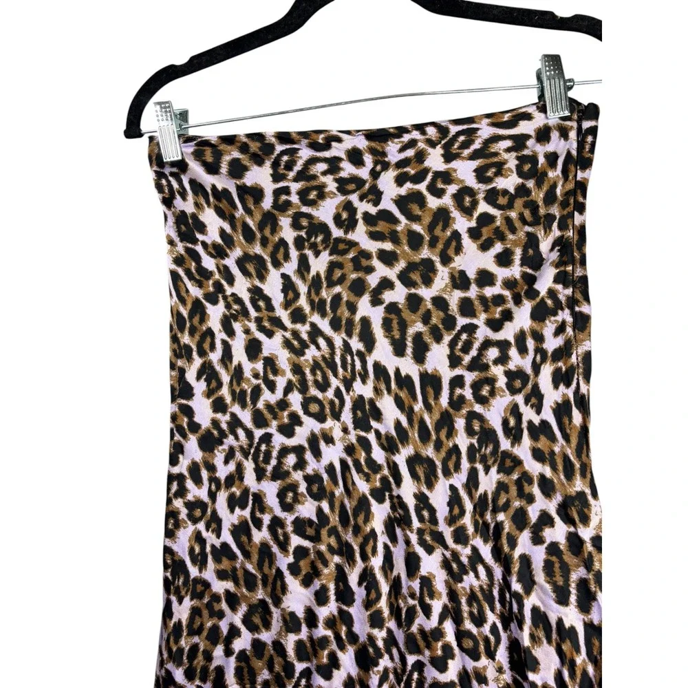 Urban Outfitters Lilac Leopard Print Satin Midi Slip Skirt Purple Brown Small - Picture 4 of 10